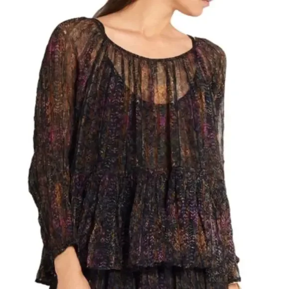 NWOT MES DEMOISELLES Top 40~M Chiffon Sheer Crinkle A-Line Tiered Multi”Katarina - Picture 1 of 6